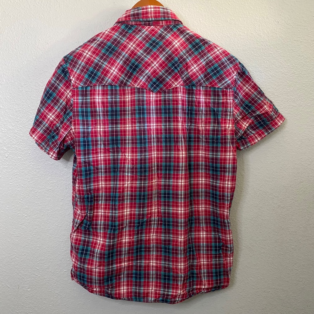 Roebuck & Co Womens Red Blue Plaid Western Snap Short Sleeve‎ Cotton Shirt S/C - Picture 4 of 7